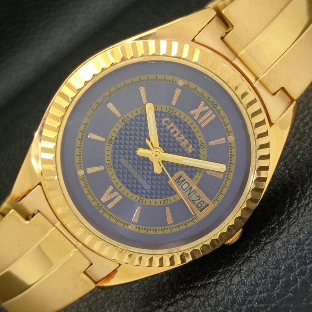 Vintage 1970 Citizen Automatic Mens Gold Watch W/daydate & Purple accents